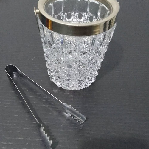 Crystal ice bucket and metal tongs vintage like new