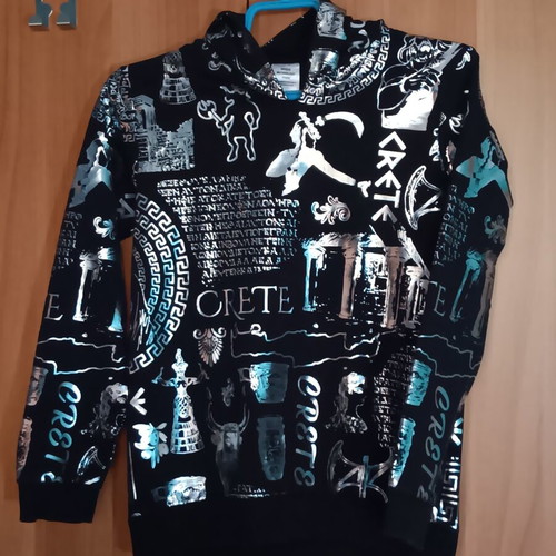Greek mythology park hoodie for kids 10-12 years, black and silver