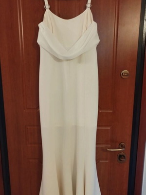 Wedding dress, cream color, long elegant with decorative ring straps