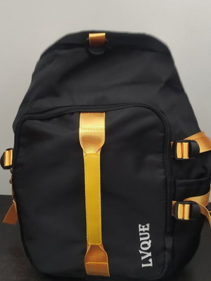 Barrel backpack, black and yellow