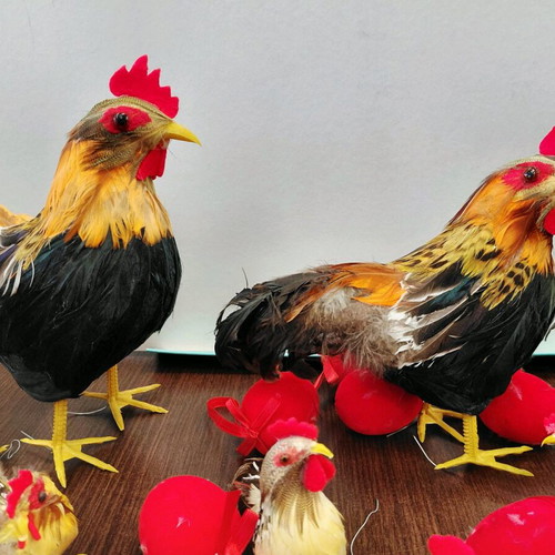 Decorative Easter hens, chicks and red eggs like new