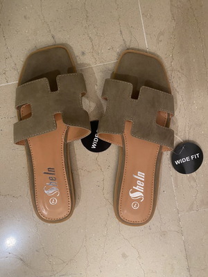 Shein Wide Fit Slide Sandals H-Cut New Size 37 Beige
