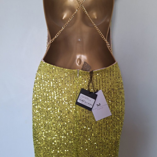 Mya dress new with tags size small lime green sequin with gold chain back