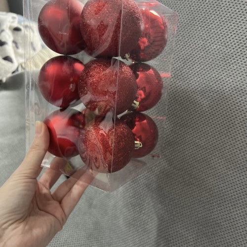 Christmas balls red, pack of 12, 6 with glitter and 6 plain