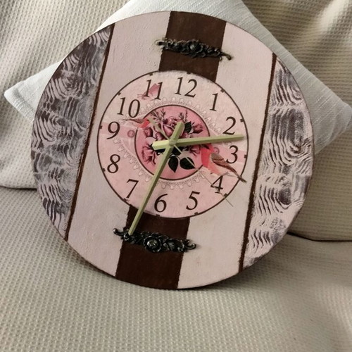 Handmade wooden shabby chic vintage wall clock 43cm, new