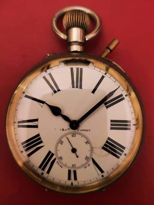 Pocket watch old large M&M co with glass and visible mechanism