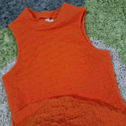 Topshop bright orange high neck top with lace details, new size L