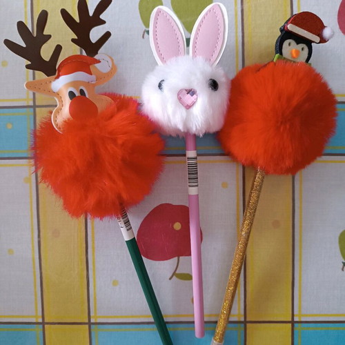 School Christmas Pens Pencils and Pink Bunny New