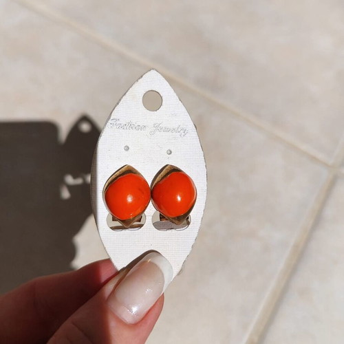 Vintage earrings new, orange and gold stainless steel