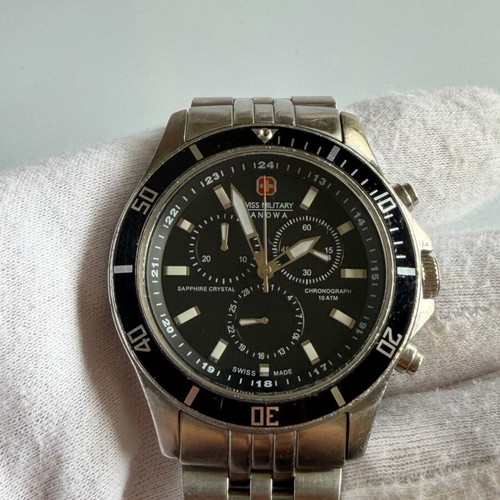 Swiss Military Hanowa Flagship Chrono watch used, black and silver