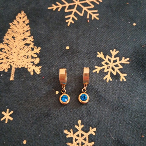 Stainless steel earrings used, gold tone with turquoise stone
