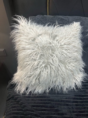 Three decorative pillows like new with synthetic fur and sequin