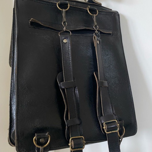 Leather messenger style backpack used, black