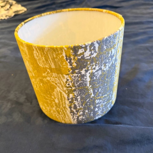 Lampshade new with modern abstract design in yellow, white, and gray