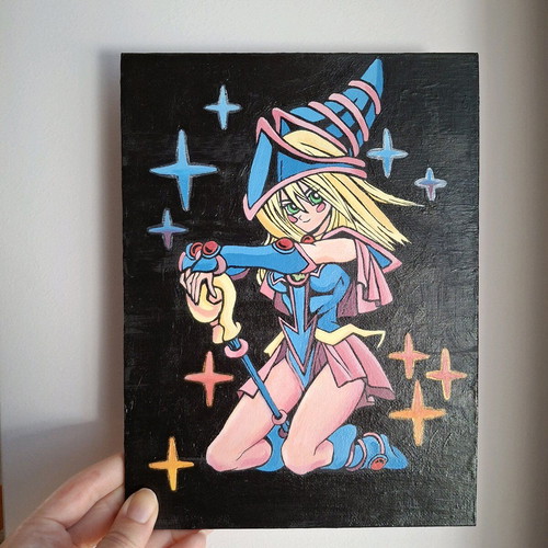 Handmade painted Dark Magician Girl card linen new