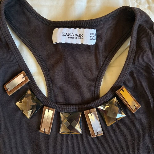 Zara Brown Ribbed Embellished Tank Top Racerback M like new
