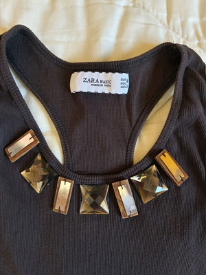 Zara Brown Ribbed Embellished Tank Top Racerback M like new