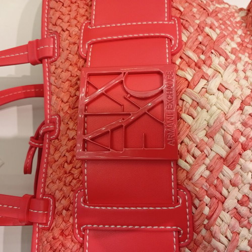 Armani Exchange straw beach bag new, red and beige