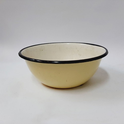 USSR enamel bowl used, yellow and white, French Country style, 20.5 cm