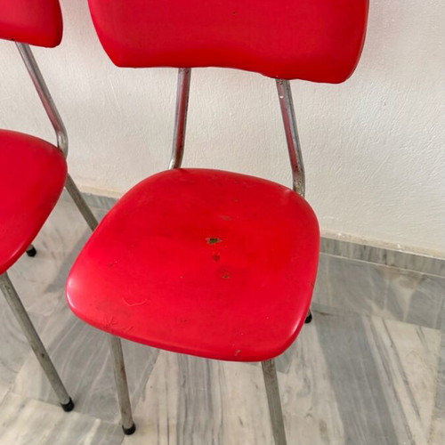 Vintage retro chairs set of 3 with red leather seats refurbished