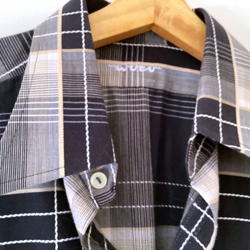 Vintage River plaid short-sleeve men's shirt like new, Made in USA 1990