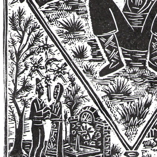 Handmade linocut print The Song of Life new