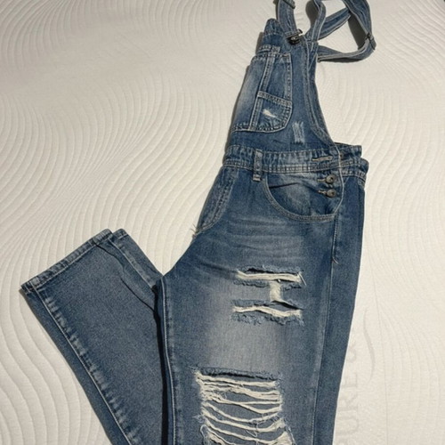 Denim salopette like new with knee rips, size L