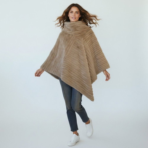 Armani Collezioni Rabbit Fur Poncho Cape Taupe Beige IT 44 US 8