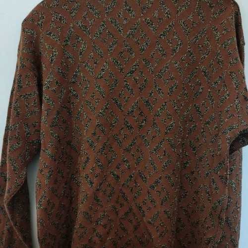 Vintage wool cardigan sweater used, brown with gold thread