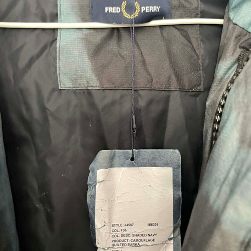 Fred Perry men's parka jacket like new, blue and green, size L