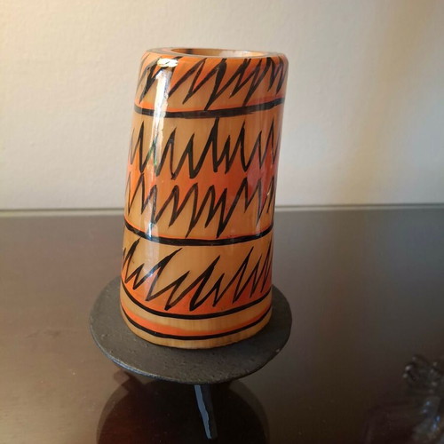 Bone candleholder from Tanzania, hand-painted