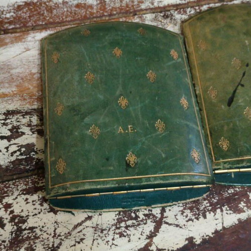 Old office items used with royal flair de lis emblem and AE initials