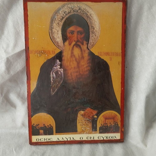 Wooden Icon of Saint David of Evia used, 17.5x26cm