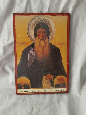 Wooden Icon of Saint David of Evia used, 17.5x26cm