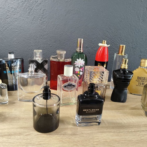 Perfume bottles used, collection with Escada, Prada, Lancome, Moschino