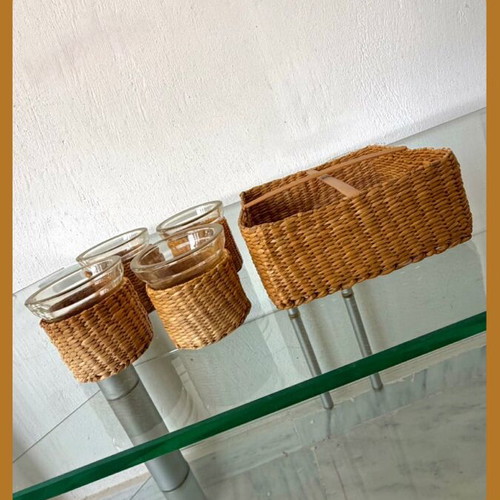 Decorative tealight set and holder with handmade wicker lining new
