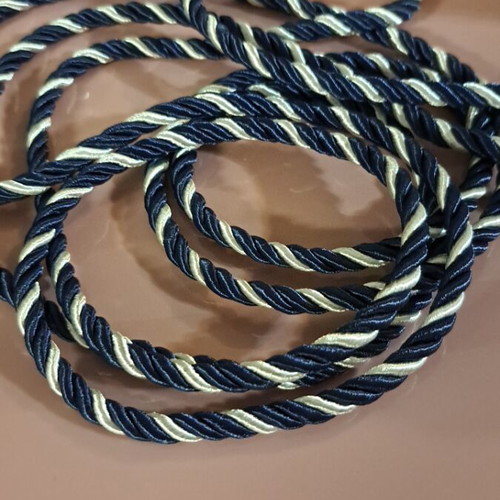 Cord 2 meters, 3-strand, blue and white, 7mm, new
