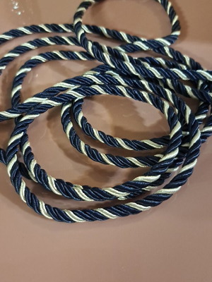 Cord 2 meters, 3-strand, blue and white, 7mm, new