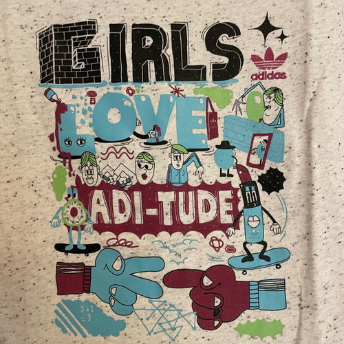 Adidas t-shirt used, grey, small with colorful print