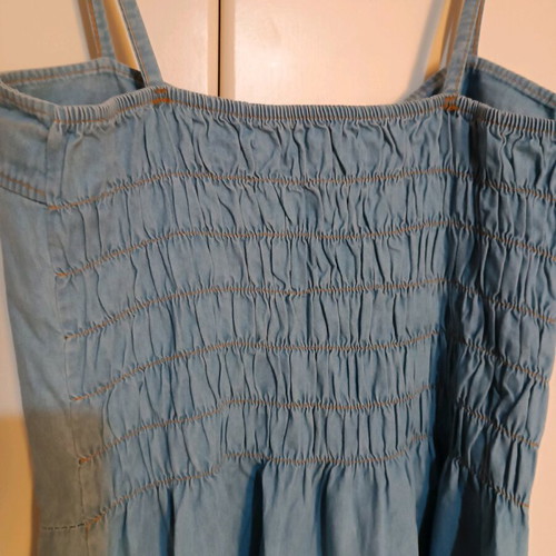 Denim dress like new with straps and brown buttons, size S