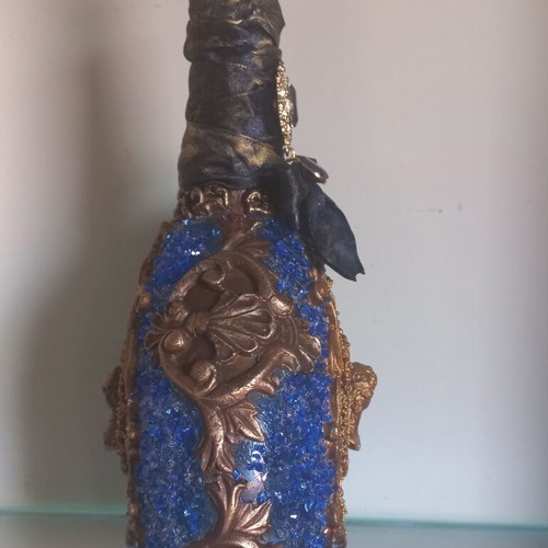 Decorative bottle handmade with decoupage techniques 30×14 cm