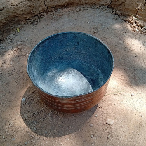 Persian copper bowl 19th century used, hammered with inscription