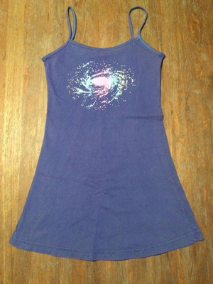 Mini dress A-line blue-purple used with straps and galaxy print