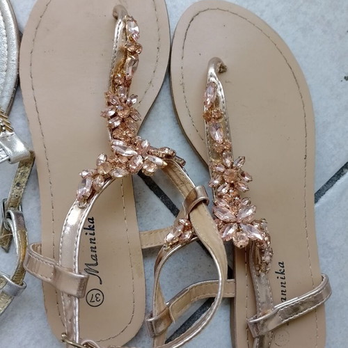 Leather sandals used, set of 2, size 37, beige and silver