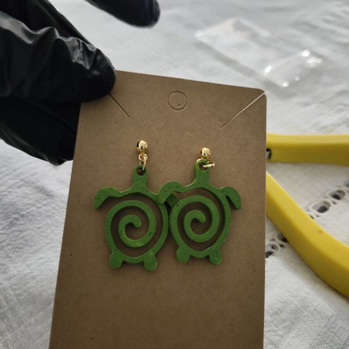 Green Turtle Earrings 3D Printed Hand Painted