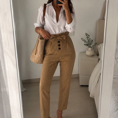 Stradivarius office style high-waist pants with belt