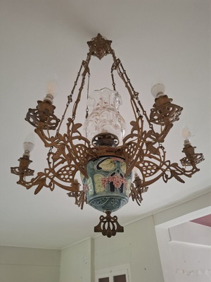 Art Nouveau chandelier early 19th century with painted glass
