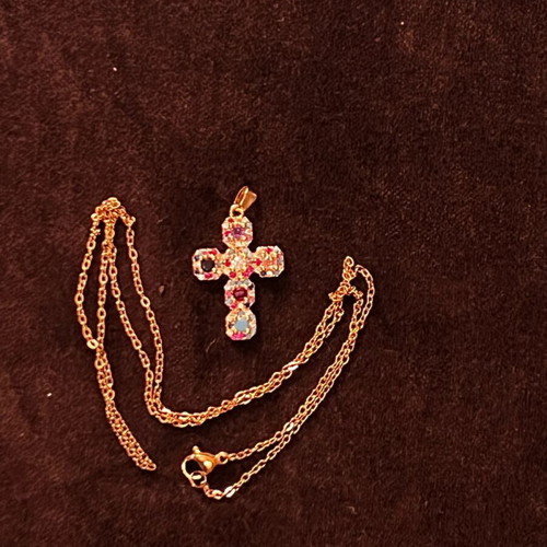 Cross necklace with stones and gift chain and bag new