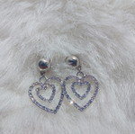 Heart earrings with rhinestones, silver color