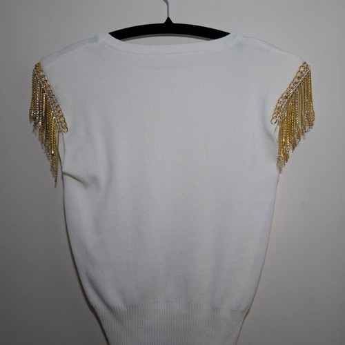 Celestino White Ribbed Sleeveless Top like new with Gold Details Size Medium